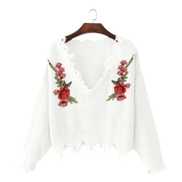 Last Chance! Rose Fringe Crop Top Cropped Sweater - Picture 3 of 5